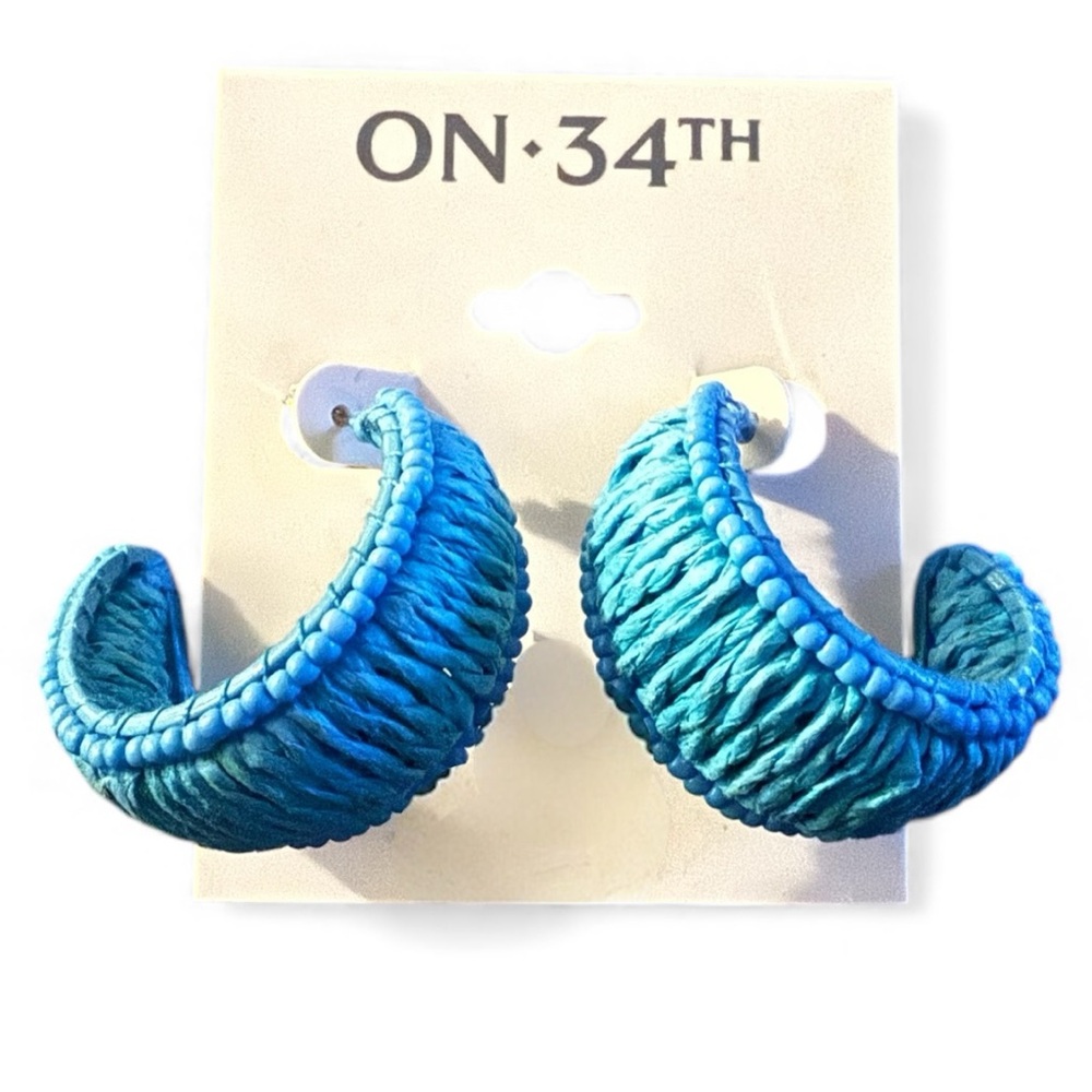 NWT! On 34th Turquoise Blue Woven Hoop Earrings
